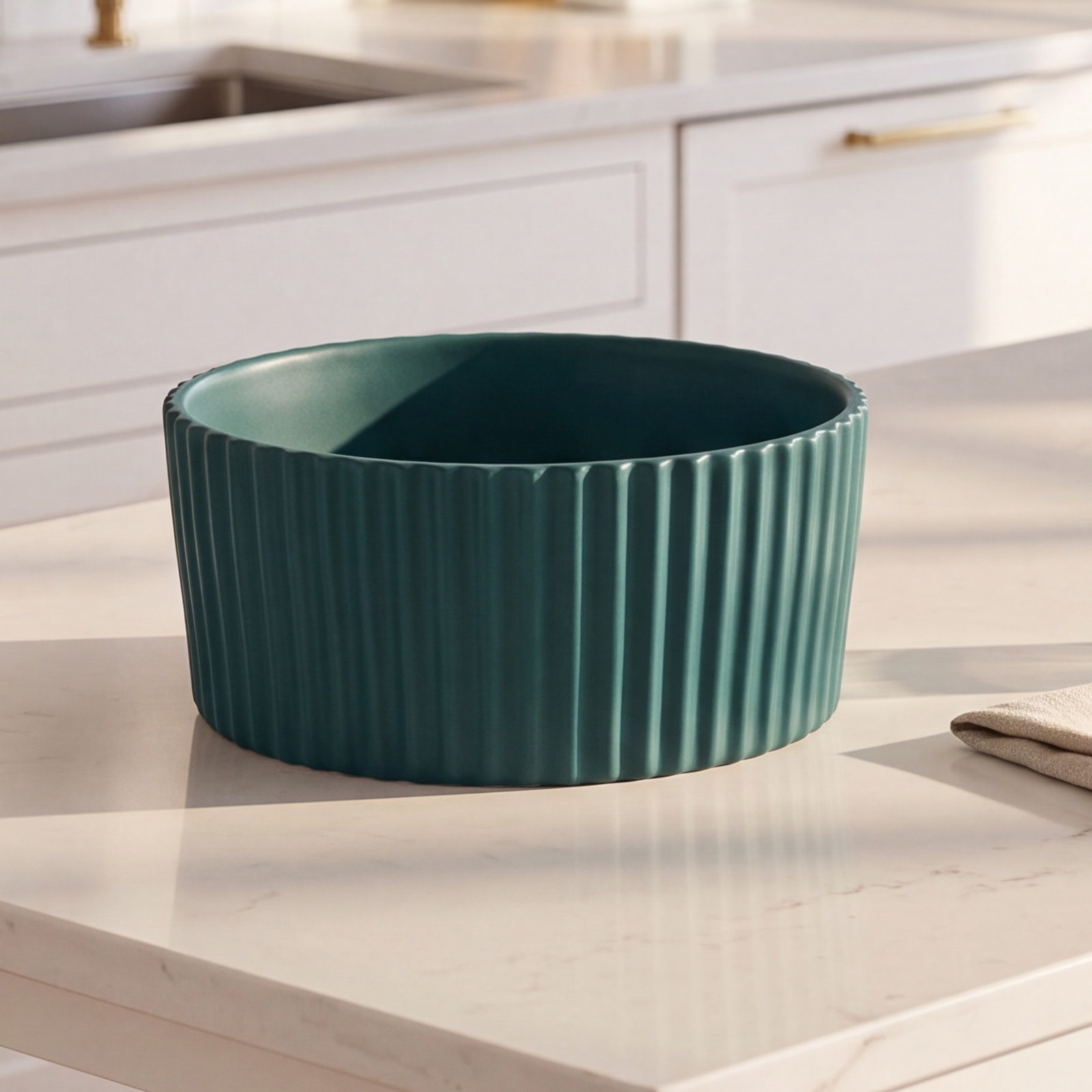 Ripple Ceramic Dog Bowl, Teal, Large