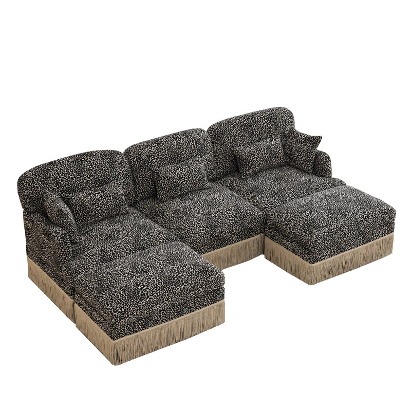 Deep Seat Modular Sofas, Chenille Leopard Modern Living Room Seating