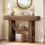 Console de 41,34 po de style maison de campagne avec tablettes de rangement, canapé étroit à 2 niveaux avec pieds robustes en forme de H-1790005304
