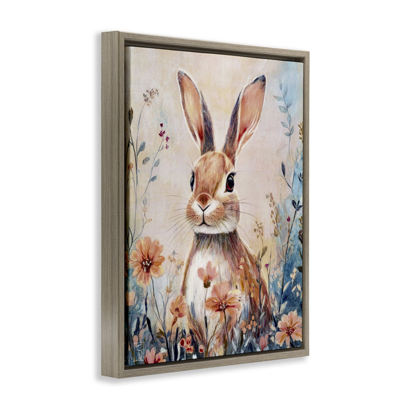 Cadre flottant lapin avec marguerites sauvages, design par Sara Culpepper, H 21 po x l 17 po, Cadre flottant orme Montalcino