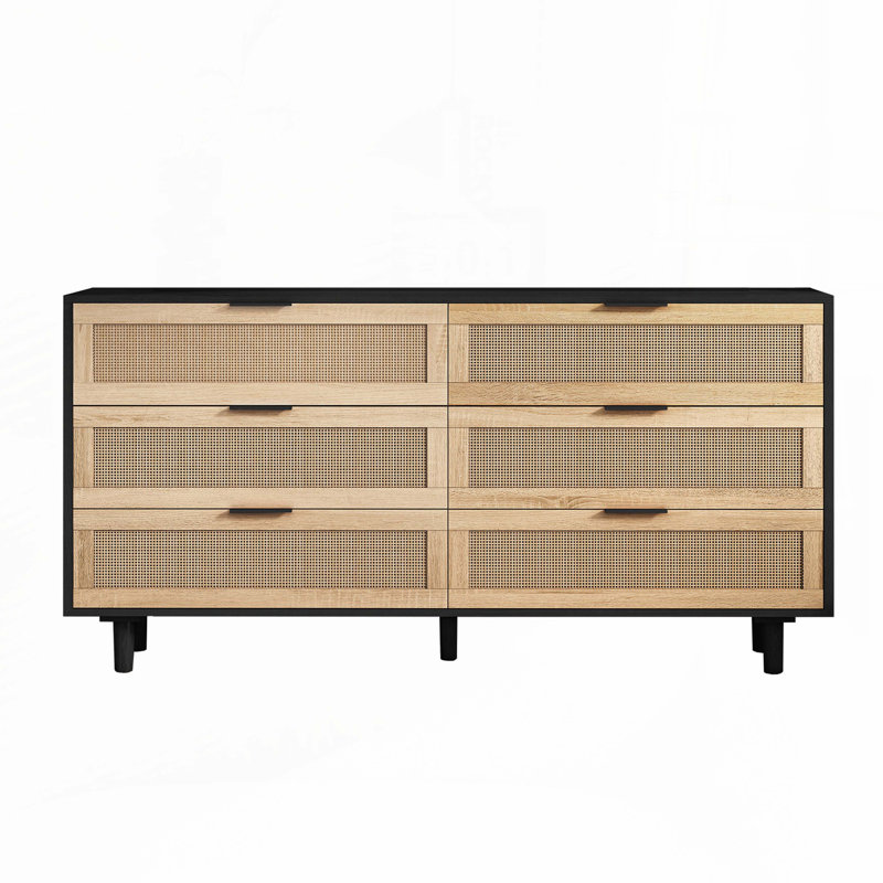 6-Drawers Rattan Storage Cabinet Rattan Drawer, Black