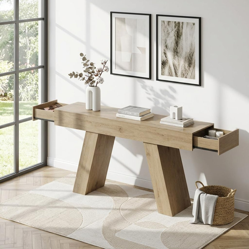 160 cm W Solid Wood Top Console Table