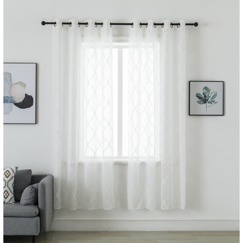Mkenzi Polyester Semi-Sheer Gromments Curtain Pair, White, 40" W x 63" L