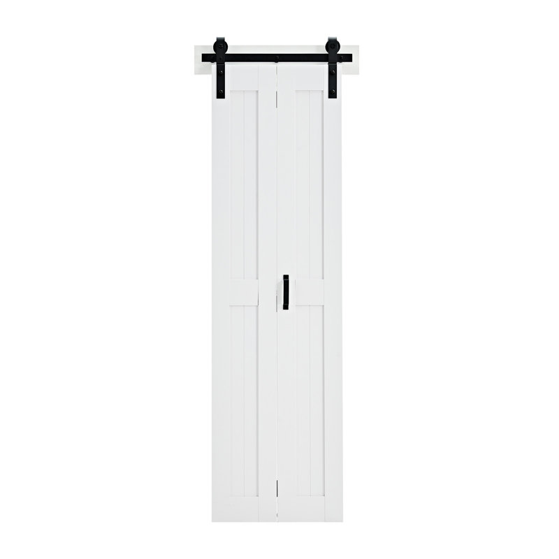 Porte de grange pliante, 24 po x 84 po, portes de placard coulissantes en panneau de fibres à densité moyenne, trousse de quincaillerie incluse, conception en H peu encombrante, besoin d'être assemblé, pour la chambre à coucher, le salon, la garde-robe et le paravent, blanc