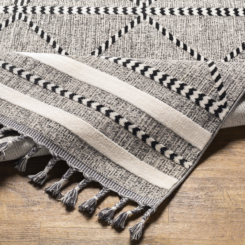 Anfaniola Geometric Machine Woven Area Rug in Gray/Black, Rectangle 7'10" x 10'