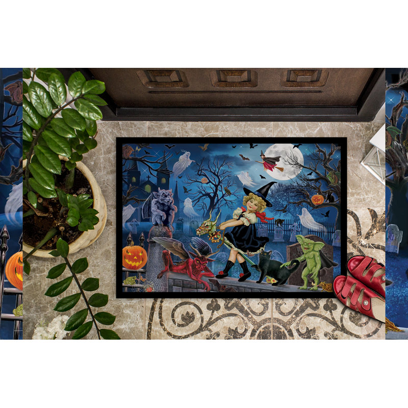 Tapis d'extérieur antidérapant Instinct 27 po x 18 po, Fête d'Halloween de la petite sorcière