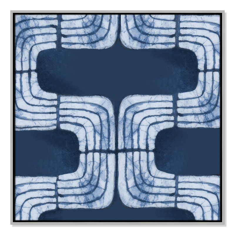 «Blue Batik I Print» par Emma Peal, H 31,5 po x l 31,5 po, Argent
