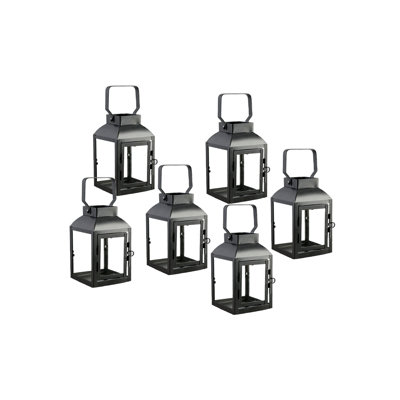 17 Stories Farmhouse Steel Lantern, Decorative Candle Holder, Indoor/Outdoor Use For Dining Table, Patio, Mantel, Wedding, Event Decor, Table Centerpiece, 3.5" Square & 8.4" Tall, Pack Of 6