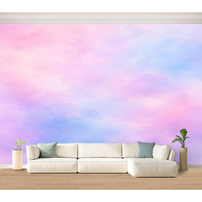 Papier peint adhésif autocollant bleu clair, mauve, rose, rose, aquarelle, aquarelle, papier peint, papier autocollant amovible, décoration murale pour salon, chambre à coucher