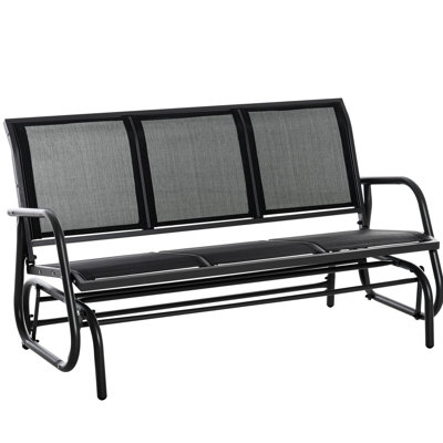 3 - Person Outdoor Glider Bench With Breathable Mesh, Black Metal Frame, Smooth Gliding, Ideal For Porch, Backyard, 56.04" L, 29.5" W, 33.5" H, 660 Lbs Capacity Seater Mesh And Gliding Patio,