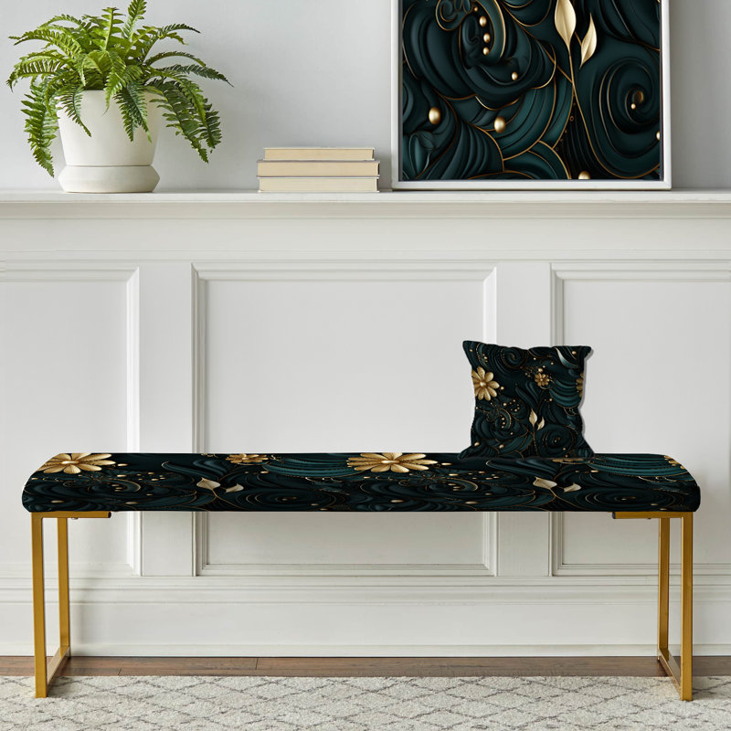 Banc rembourré en damas Deep Emerald Radiant Glamour Emerald