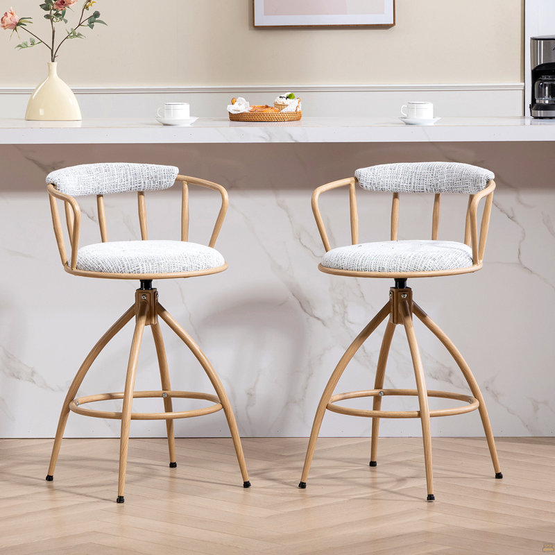 Tabouret de bar pivotant de 26 po de hauteur comptoir, ensemble de 2 sièges en tissu avec structure en métal imprimée par transfert d'eau