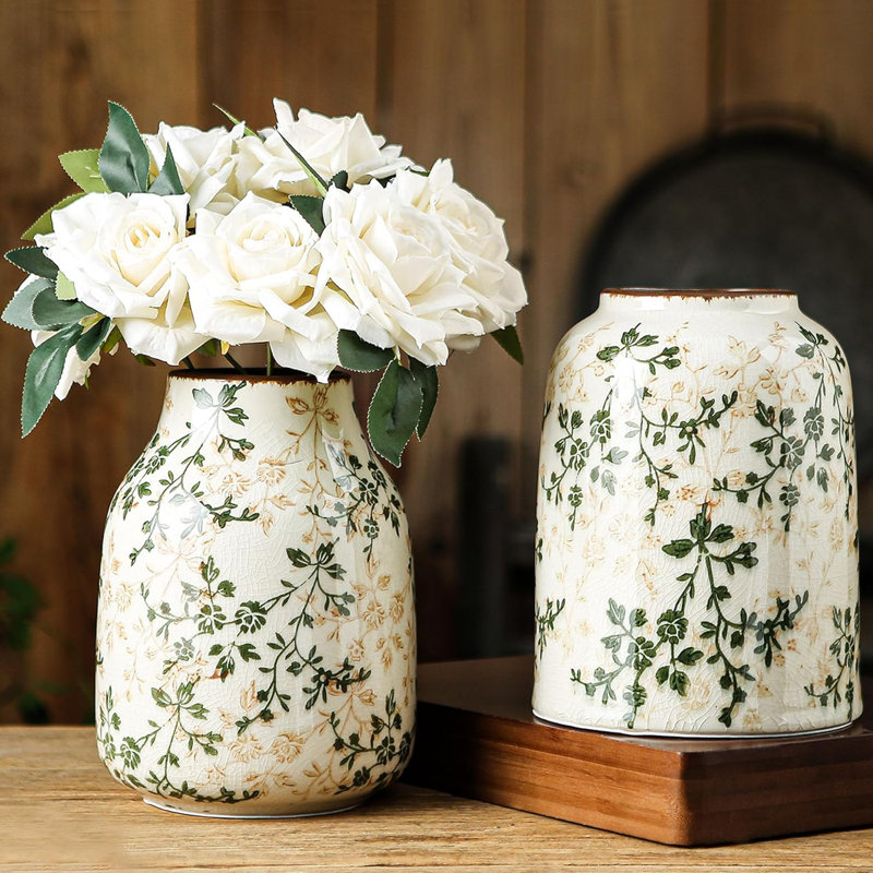 Vase en céramique vert 7,8 po avec motif floral chinois