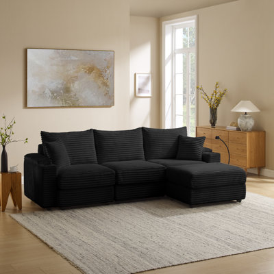 4-Seater L-Shaped Corduroy Sofa Set - with USB Charging Ports, Phone Holders, and Multi-Functional Storage Armrests
