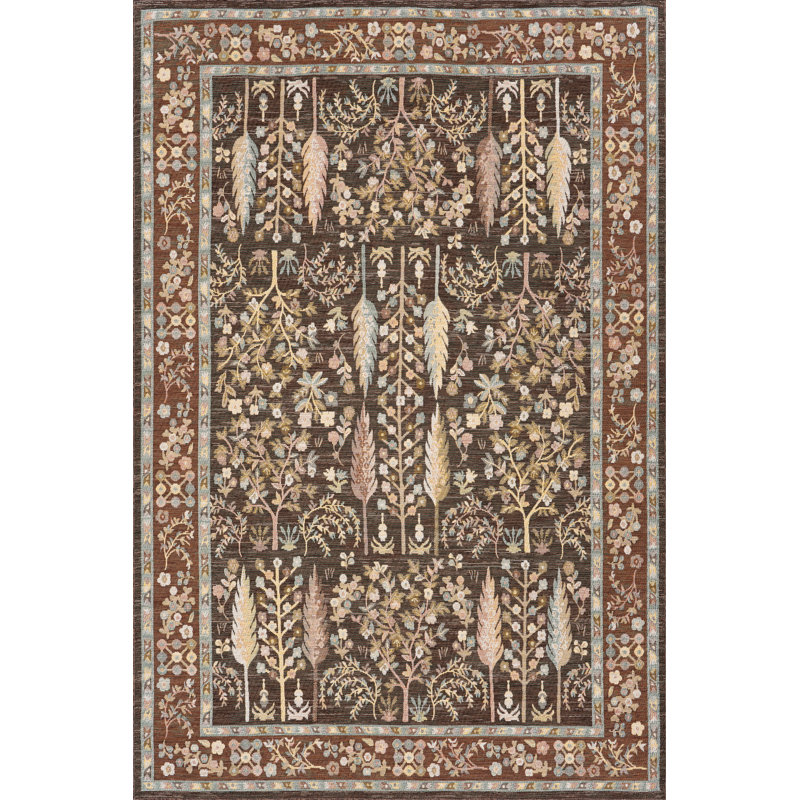  Tapis traditionnel intérieur / extérieur Delyra, Brun, Rectangle 7 pi 6 po x 9 pi 6 po