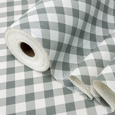 Shelf Liner,Non-Adhesive Non-Slip Cabinet Liners,Drawers Liners,Plaid Gray,18"W x 96"L