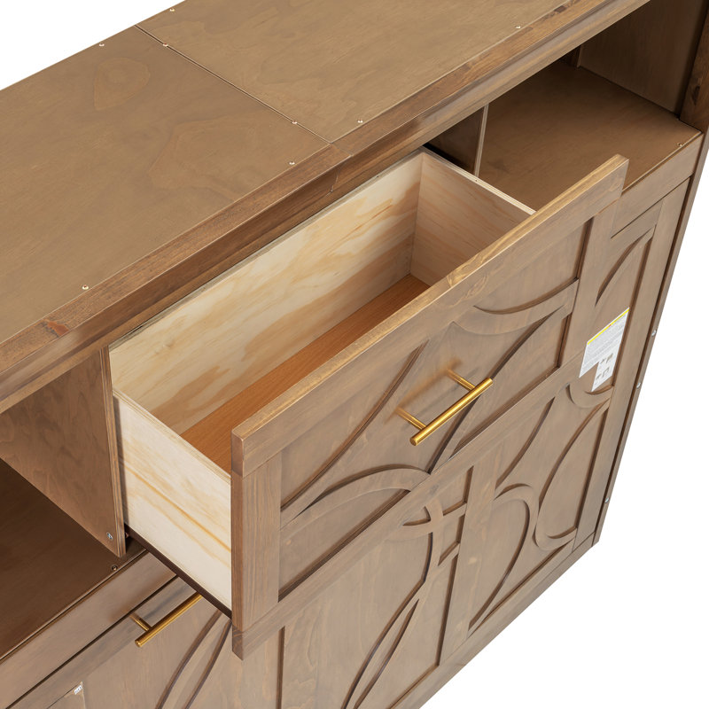 Lit escamotable simple avec rangement et station de charge intégrée, Bois