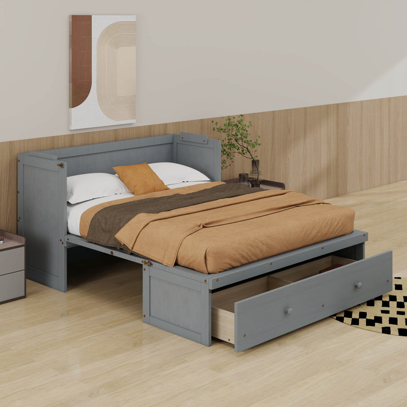 Queen Murphy Bed With USB And Drawer, Gray