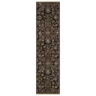 Abena Charcoal Tan Borderless Oriental Wool Rug