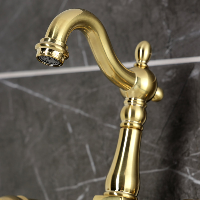 Kingston Brass Duchess Double-Handle 2-Hole Wall-Mount Bridge Kitchen Faucet, Brushed Brass