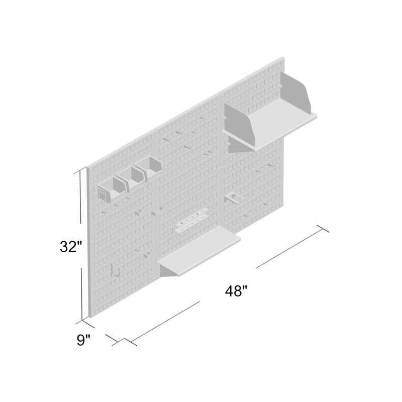 Ensemble de panneau perforé de rangement pour outils standard H 32 po x 48 po, Gris et bleu
