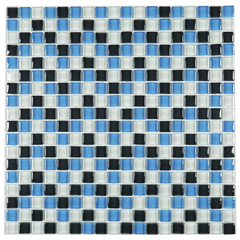 Small Dots 11.82 in. x 11.82 in. Squares Glossy Glass Mosaic Tile, Dark Blue