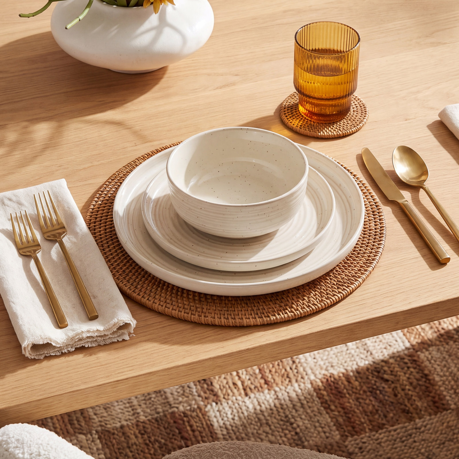 Stoneware Dinnerware Set, Beige