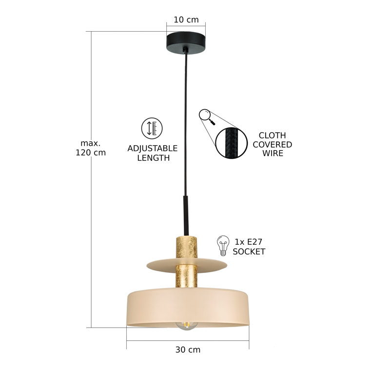 1 - Light Matte Black Drum Pendant, Latte/Gold