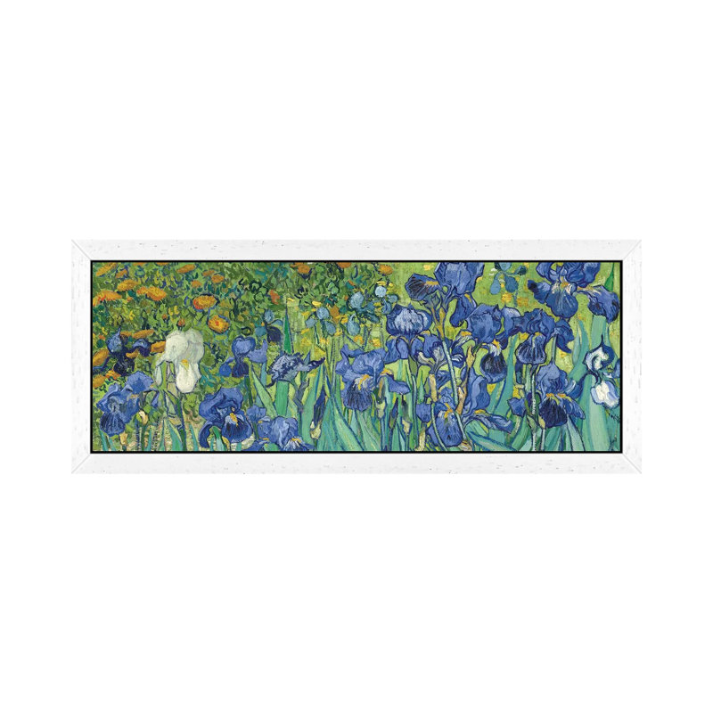 Irises, 1889 by Vincent Van Gogh - Floater Frame Panoramic Painting on Canvas, 152.4 cm H x 50.8 cm W, White Framed