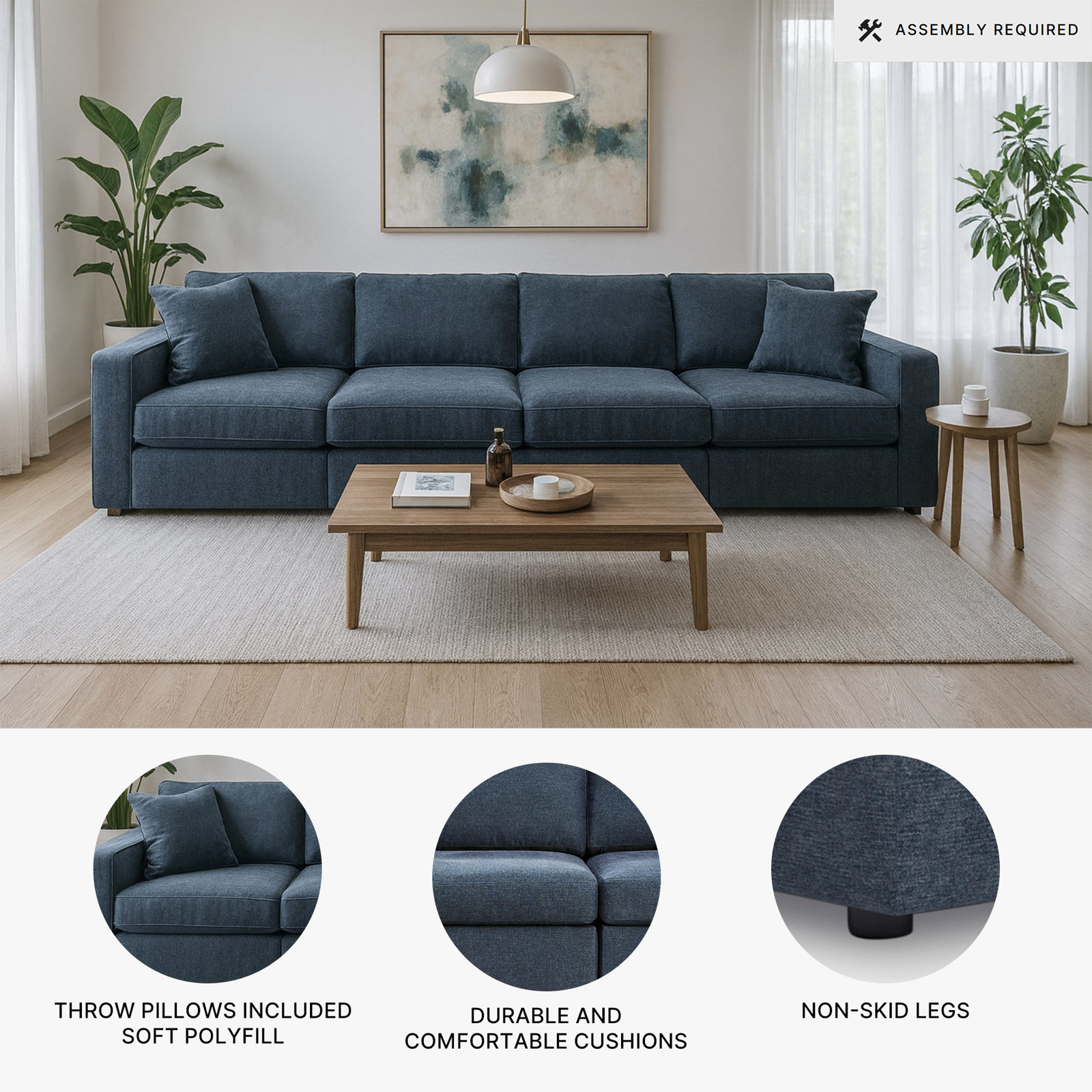 Chesham Modular Sofa, 36" H x 140" W x 32" D, 4, Blue