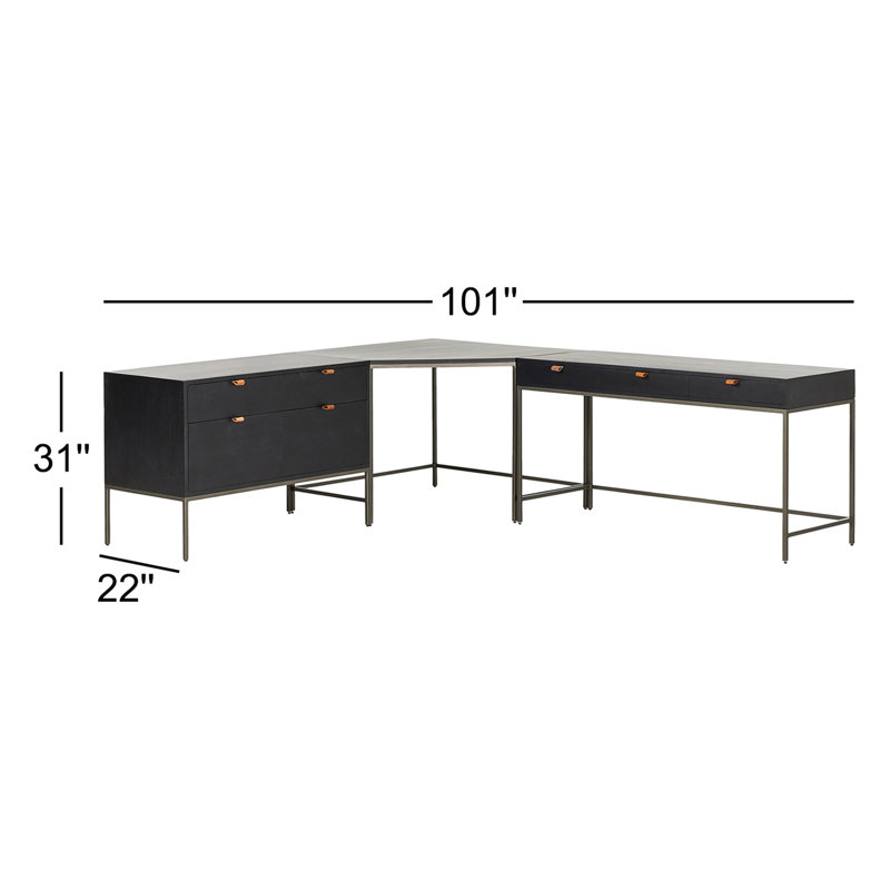 Trey Desk System With Wide Filing Cabinet,  Black Wash Poplar