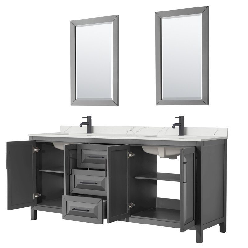 Daria 80'' W Vanity, Giotto Quartz, Gray, Matte Black