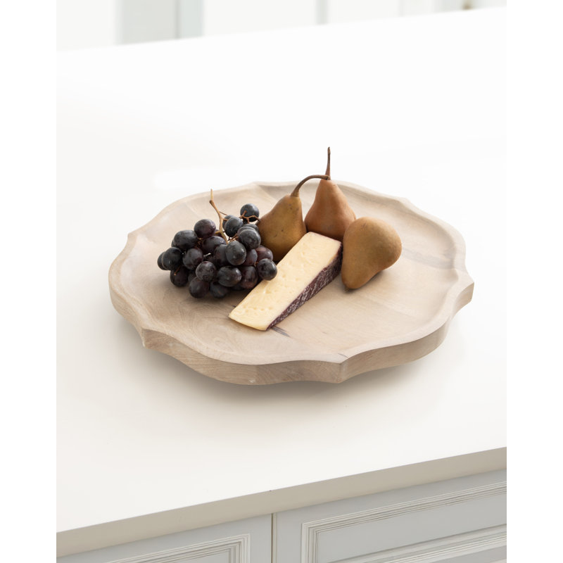 Round Lotus-Shaped Wooden Lazy Susan Tray Organizer