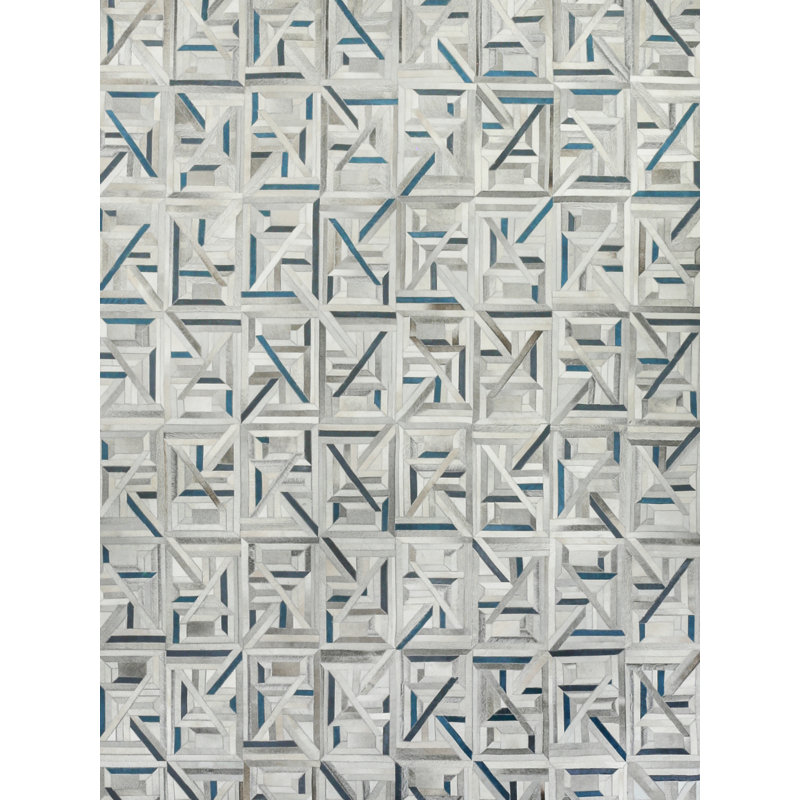 Natural Hide Cowhide Geometric Area Rug, Rectangle 13' x 14'