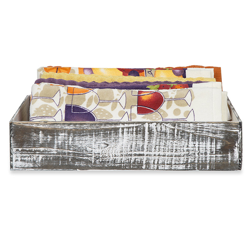 Boîte en bois massif, H 16 po x l 11 po x P 4 po, gris