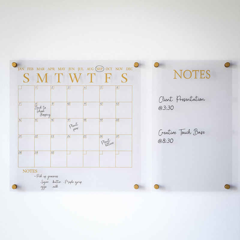 Clear Gold Acrylic Wall Calendar and Notes Board Set