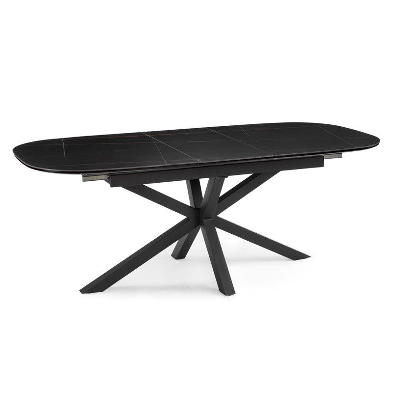 Verona Extendable Oval Metal Base Dining Table, Black