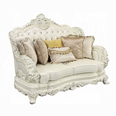 Causeuse en cuir synthétique blanc perle Adara