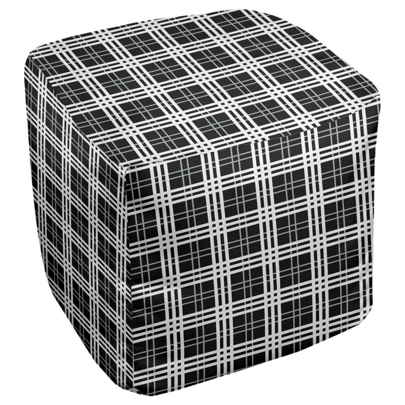 Repose-pieds pouf carré à carreaux Las Vegas, Mélange de polyester noir / argent / blanc, H 13 po x l 13 po x P 13 po