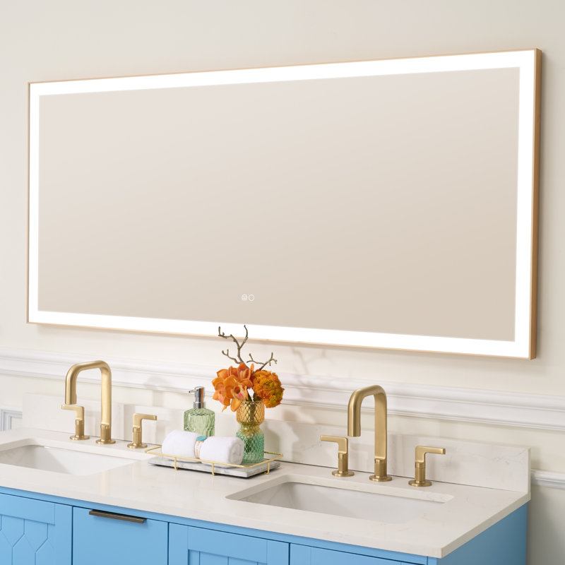 Edlun Bathroom Framed LED Mirror Anti-Fog With Dimmable Light Touch Sensor And Memory Function, 28" x 60", Gold