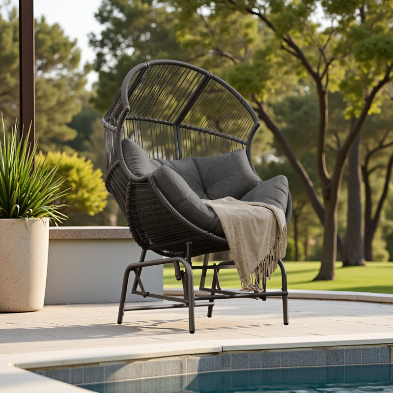 Fauteuil oscillant d'extérieur en osier, Gris foncé, Gris