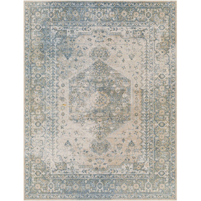 Gaeli Machine Washable Medallion Blue Area Rug