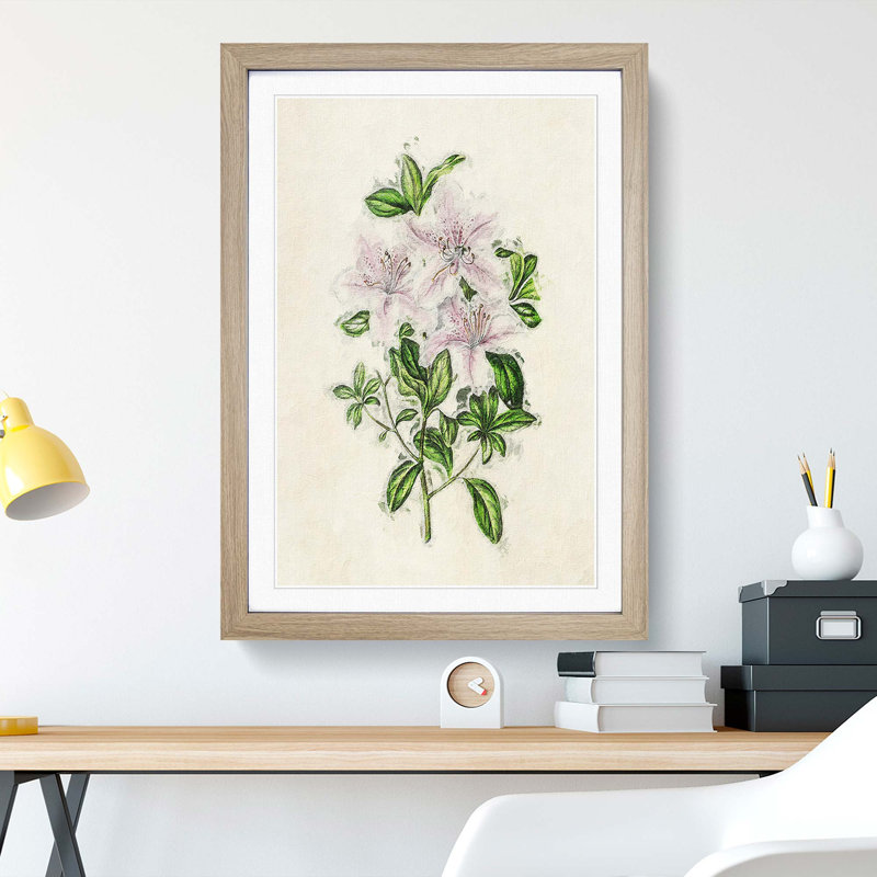 Illustration of Pink Azaleas - Picture Frame Painting Print, Oak Framed, 48cm H x 36cm W x 2cm D