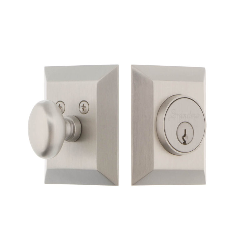 Grandeur Fifth Avenue Square Single Cylinder Deadbolt, Satin Nickel, 2.75"