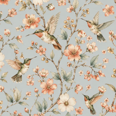 Papier peint adhésif auto-adhésif amovible de style aquarelle pour oiseaux de style rétro à motif floral, botanique et rétro, pour armoires de cuisine de chambre à coucher, 24 po x 118 po