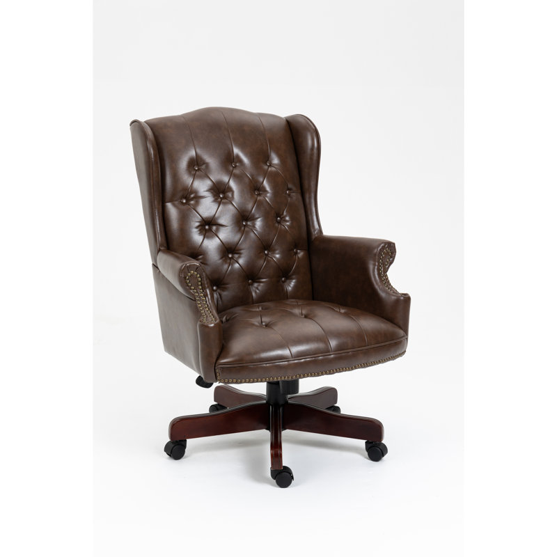 Fauteuil de direction ergonomique avec dossier capitonné, roulettes pivotantes et hauteur réglable, Brown