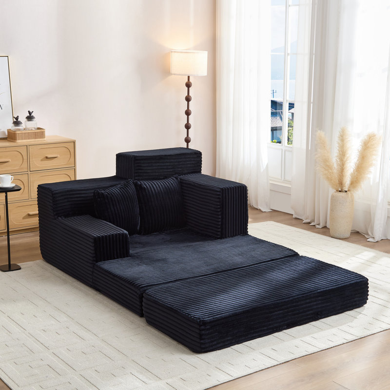 Canapé-lit Boneless Eluren Corduroy, Noir