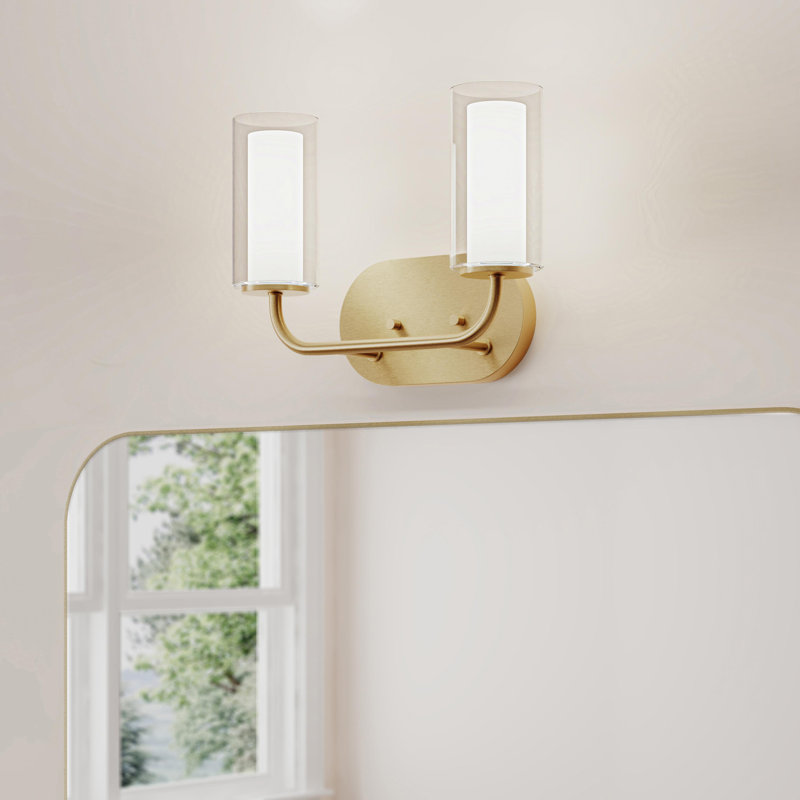 Mack Two-Light Brushed Gold Vanity Light with Layered Glass Shades, Brushed Gold