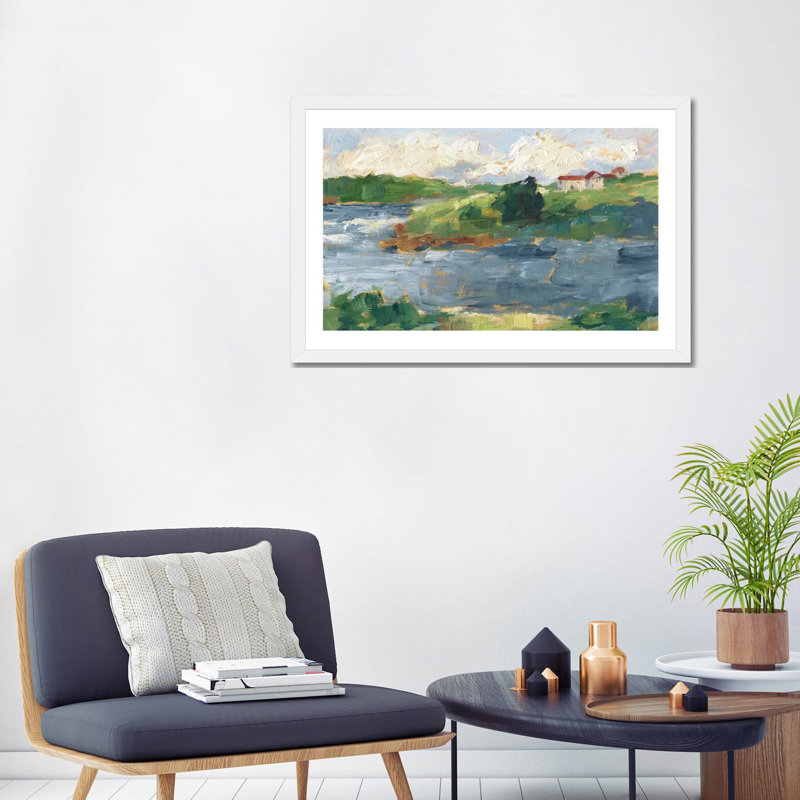 Reproduction d’art, "Lakeside cottages IV" par Ethan Harper, H 24 po x l 32 po x P 1 po, Papier encadré blanc, Blanc
