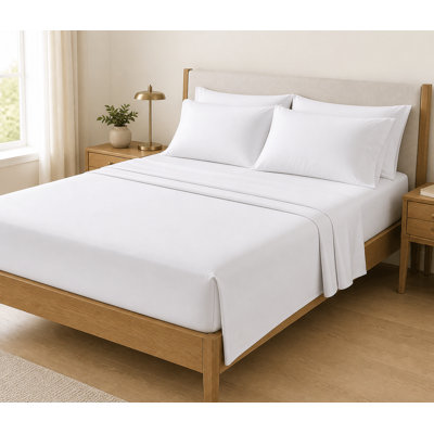 King Size 4-Piece 600TC Cooling Cotton Blend Sheet Set, White Deep Pocket Bedding for Hot Sleepers, Bedroom